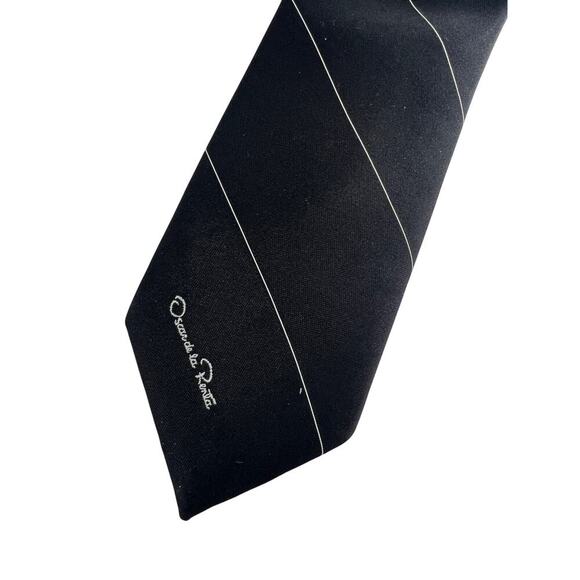Vintage Oscar de la Renta Mens Neck Tie Black White 57" 3" Wide Corpcore Work - Picture 1 of 7